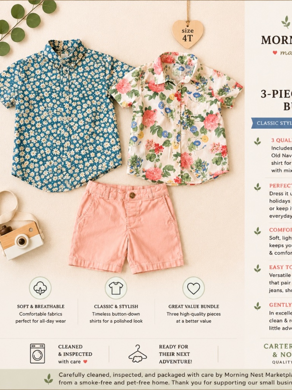 4T Carter's, Old Navy & Nordstrom 3-Piece Outfit Bundle 🌿